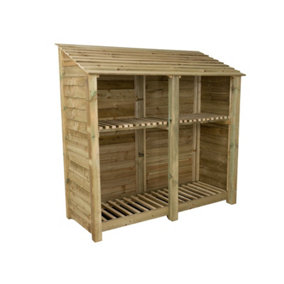 Wooden log store with kindling shelf W-187cm, H-180cm, D-88cm - natural (light green) finish