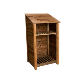 Wooden log store with kindling shelf W-99cm, H-180cm, D-88cm - brown finish