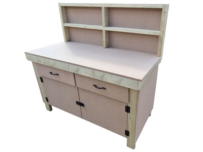 Wooden MDF top storage workbench with lockable cupboard and drawers (V ...