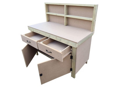 Wooden MDF top storage workbench with lockable cupboard and drawers (V ...
