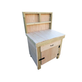 Wooden MDF top storage workbench with lockable cupboard and drawers (V.4)  (H-90cm, D-70cm, L-90cm) with back