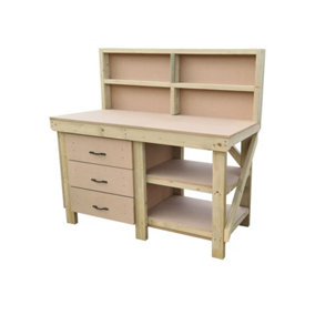 Wooden MDF top tool cabinet workbench with storage shelf (V.7) (H-90cm, D-70cm, L-120cm) with back panel and double shelf