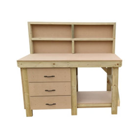Wooden MDF top tool cabinet workbench with storage shelf (V.7) (H-90cm, D-70cm, L-120cm) with back panel