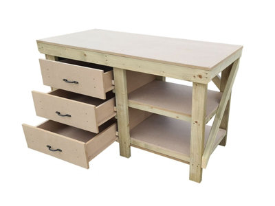 Wooden MDF top tool cabinet workbench with storage shelf (V.7) (H-90cm, D-70cm, L-120cm) with double shelf