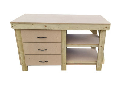 Wooden MDF top tool cabinet workbench with storage shelf (V.7) (H-90cm, D-70cm, L-120cm) with double shelf