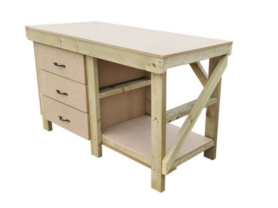 Wooden MDF top tool cabinet workbench with storage shelf (V.7) (H-90cm, D-70cm, L-150cm)