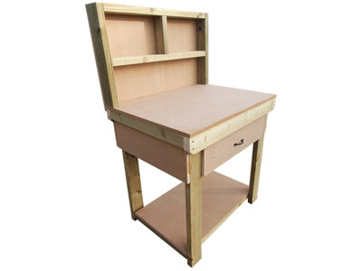 Wooden MDF top workbench, tool cabinet with drawer (V.1) (H-90cm, D-70cm, L-90cm) with back