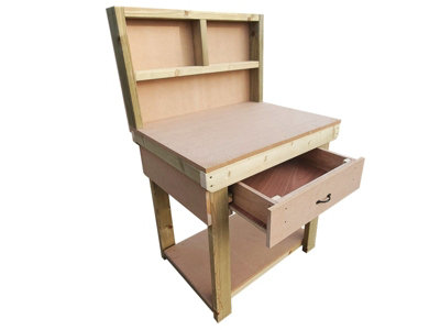 Wooden MDF top workbench, tool cabinet with drawer (V.1) (H-90cm, D-70cm, L-90cm) with back