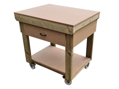 Wooden MDF top workbench, tool cabinet with drawer (V.1) (H-90cm, D-70cm, L-90cm) with wheels