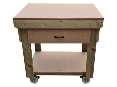 Wooden MDF top workbench, tool cabinet with drawer (V.1) (H-90cm, D-70cm, L-90cm) with wheels