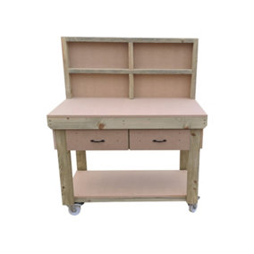 Wooden MDF top workbench, tool cabinet with drawers (V.1) (H-90cm, D-70cm, L-120cm) with back and wheels