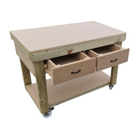 Wooden MDF top workbench, tool cabinet with drawers (V.1) (H-90cm, D-70cm, L-150cm) with wheels