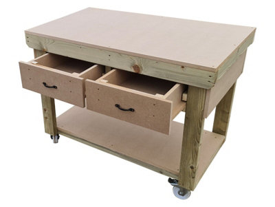 Wooden MDF top workbench, tool cabinet with drawers (V.1) (H-90cm, D-70cm, L-150cm) with wheels
