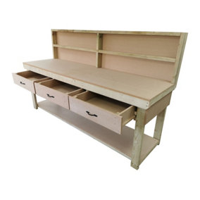 Wooden MDF top workbench, tool cabinet with drawers (V.1) (H-90cm, D-70cm, L-210cm) with back