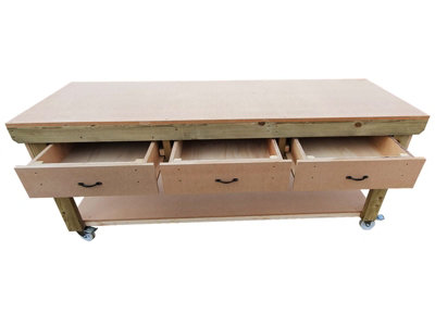 Wooden MDF top workbench, tool cabinet with drawers (V.1) (H-90cm, D-70cm, L-210cm) with wheels