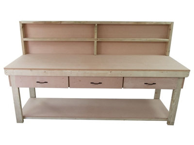 Wooden MDF top workbench, tool cabinet with drawers (V.1) (H-90cm, D-70cm, L-240cm) with back