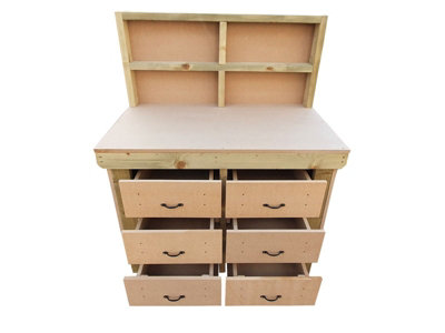 Wooden MDF top workbench, tool cabinet with drawers (V.2) (H-90cm, D-70cm, L-120cm) with back