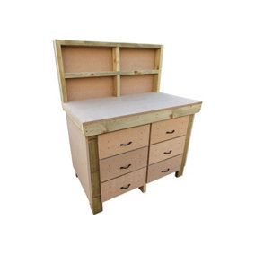 Wooden MDF top workbench, tool cabinet with drawers (V.2) (H-90cm, D-70cm, L-150cm) with back