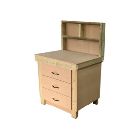 Wooden MDF top workbench, tool cabinet with drawers (V.2) (H-90cm, D-70cm, L-90cm) with back