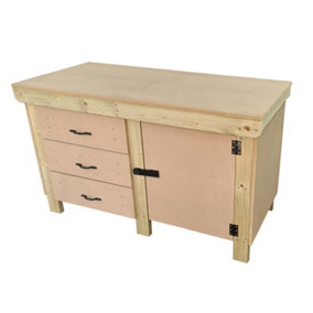 Wooden MDF top workbench, tool cabinet with lockable cupboard (V.3) (H-90cm, D-70cm, L-120cm) double shelf