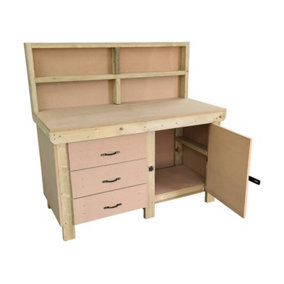 Wooden MDF top workbench, tool cabinet with lockable cupboard (V.3) (H-90cm, D-70cm, L-120cm) with back
