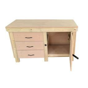 Wooden MDF top workbench, tool cabinet with lockable cupboard (V.3) (H-90cm, D-70cm, L-120cm)