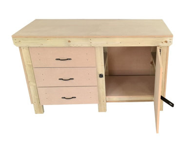 Wooden MDF top workbench, tool cabinet with lockable cupboard (V.3) (H-90cm, D-70cm, L-180cm)