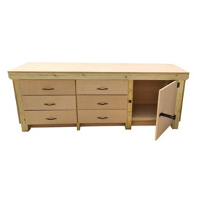 Wooden MDF top workbench, tool cabinet with lockable cupboard (V.3) (H-90cm, D-70cm, L-210cm)
