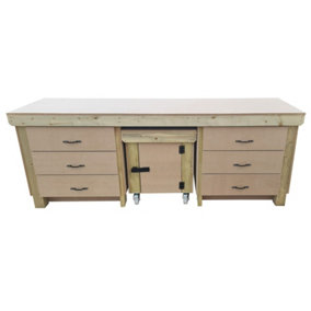 Wooden MDF top workbench with drawers and functional lockable cupboard (V.5) (H-90cm, D-70cm, L-210cm)