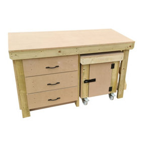 Wooden MDF top workbench with drawers and functional lockable cupboard (V.6) (H-90cm, D-70cm, L-180cm)