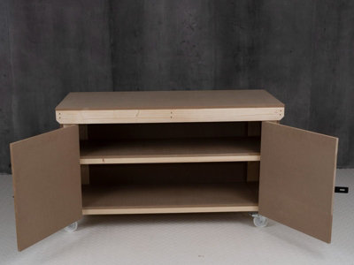 Wooden MDF Top Workbench With Lockable Cupboard (V.9) (H-90cm, D-70cm, L-120cm) double shelf and wheels