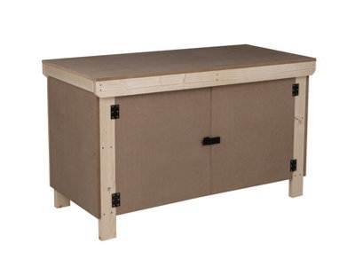 Wooden MDF Top Workbench With Lockable Cupboard (V.9) (H-90cm, D-70cm, L-120cm) with double shelf