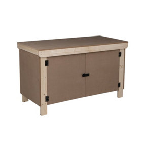 Wooden MDF Top Workbench With Lockable Cupboard (V.9) (H-90cm, D-70cm, L-120cm) with double shelf