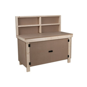 Wooden MDF Top Workbench With Lockable Cupboard (V.9) (H-90cm, D-70cm, L-150cm) with back panel
