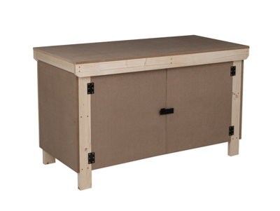 Wooden MDF Top Workbench With Lockable Cupboard (V.9) (H-90cm, D-70cm, L-150cm)