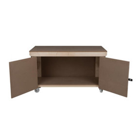 Wooden MDF Top Workbench With Lockable Cupboard (V.9) (H-90cm, D-70cm, L-180cm) with wheels