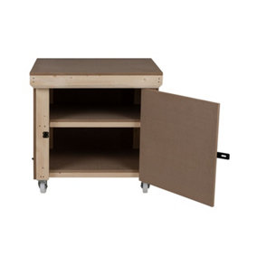 Wooden MDF Top Workbench With Lockable Cupboard (V.9) (H-90cm, D-70cm, L-90cm) double shelf and wheels