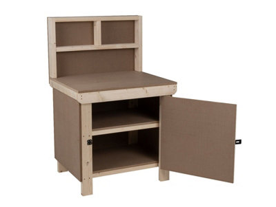 Wooden MDF Top Workbench With Lockable Cupboard (V.9) (H-90cm, D-70cm, L-90cm) with back panel and double shelf