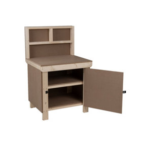 Wooden MDF Top Workbench With Lockable Cupboard (V.9) (H-90cm, D-70cm, L-90cm) with back panel and double shelf
