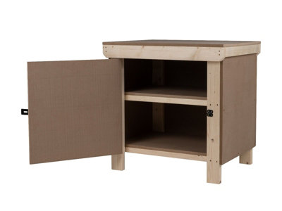 Wooden MDF Top Workbench With Lockable Cupboard (V.9) (H-90cm, D-70cm, L-90cm) with double shelf