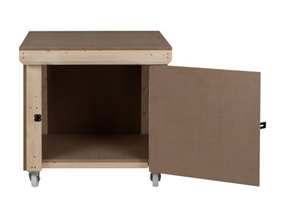 Wooden MDF Top Workbench With Lockable Cupboard (V.9) (H-90cm, D-70cm, L-90cm) with wheels