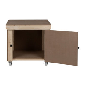 Wooden MDF Top Workbench With Lockable Cupboard (V.9) (H-90cm, D-70cm, L-90cm) with wheels