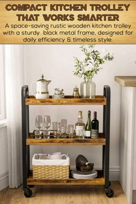 Wooden/Metal Industrial Look Rustic Narrow Rolling Kitchen Serving Cart ...