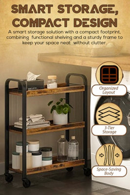 Wooden/Metal Industrial Look Rustic Narrow Rolling Kitchen Serving Cart ...