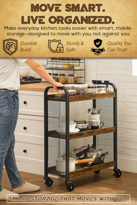 Wooden/Metal Industrial Look Rustic Narrow Rolling Kitchen Serving Cart ...