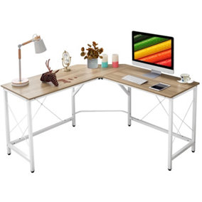 Wooden Oak White L Shape Computer Desk Home Office PC Workstation Corner Table