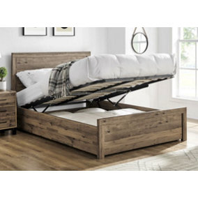 Wooden Ottoman Bed Frame Solid Wood 5ft King Size Storage Bed -  Pocket Sprung Mattress