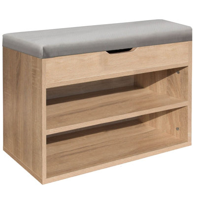 Wooden Ottoman Shoes Storage Rack Bench Padded Grey Seat Cabinet Cupboard Stand - 3