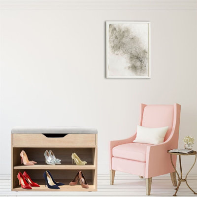 Wooden Ottoman Shoes Storage Rack Bench Padded Grey Seat Cabinet Cupboard Stand - 4