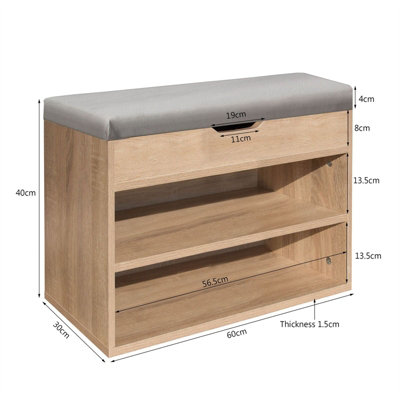 Wooden Ottoman Shoes Storage Rack Bench Padded Grey Seat Cabinet Cupboard Stand - 7